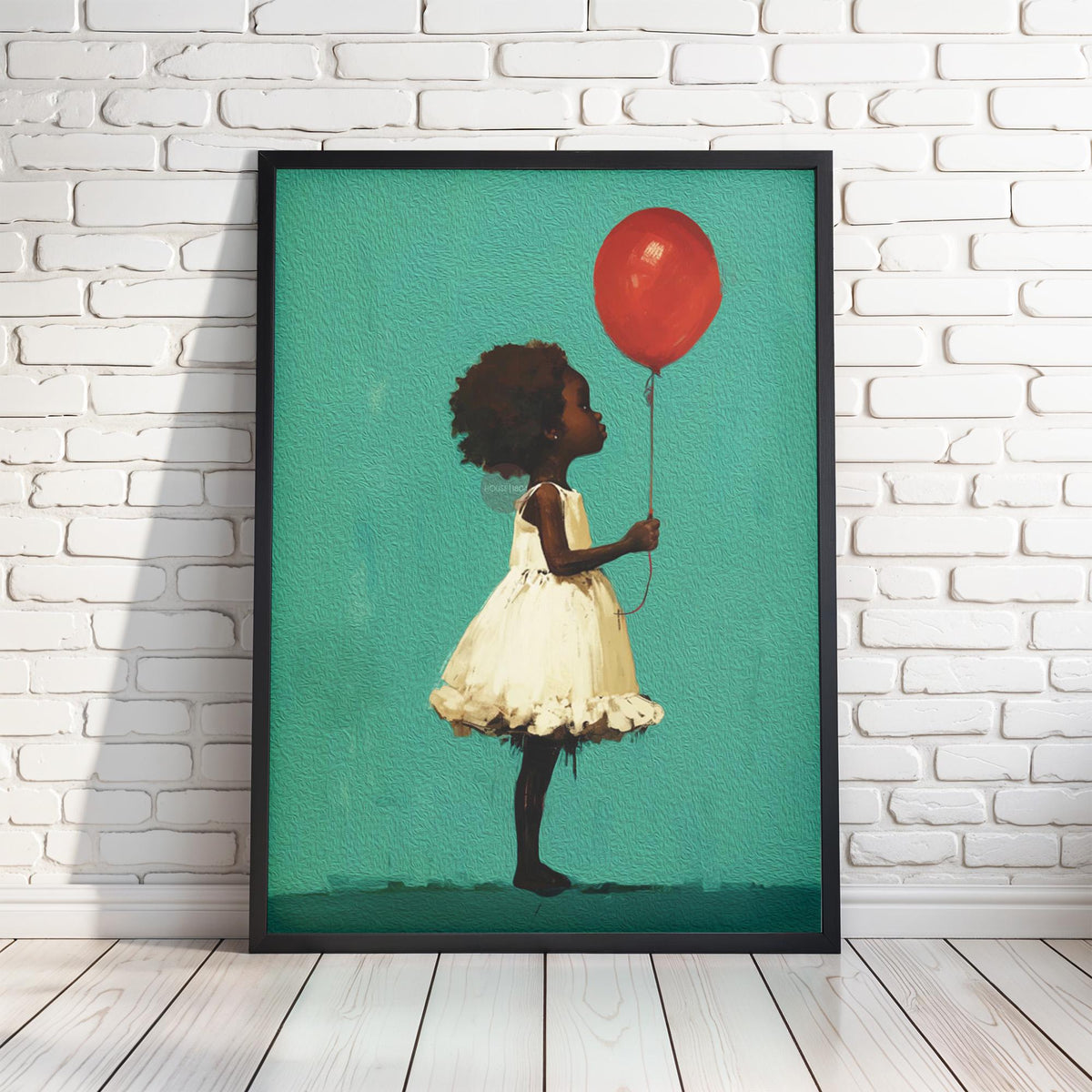Little Black Girl Art, Joyful Balloon Nursery Canvas Print Framed