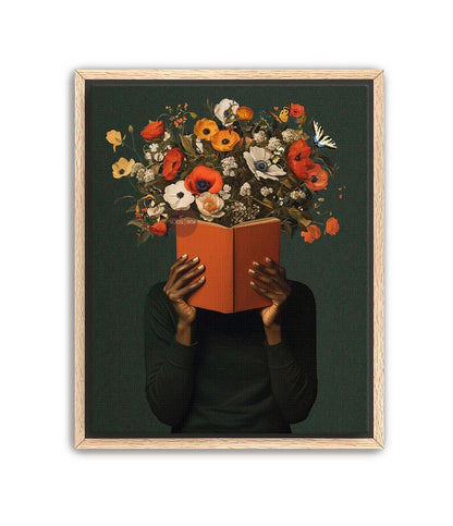 Black Reading Wall Art, African American Book Lover Canvas Print, Framed Unframed Art