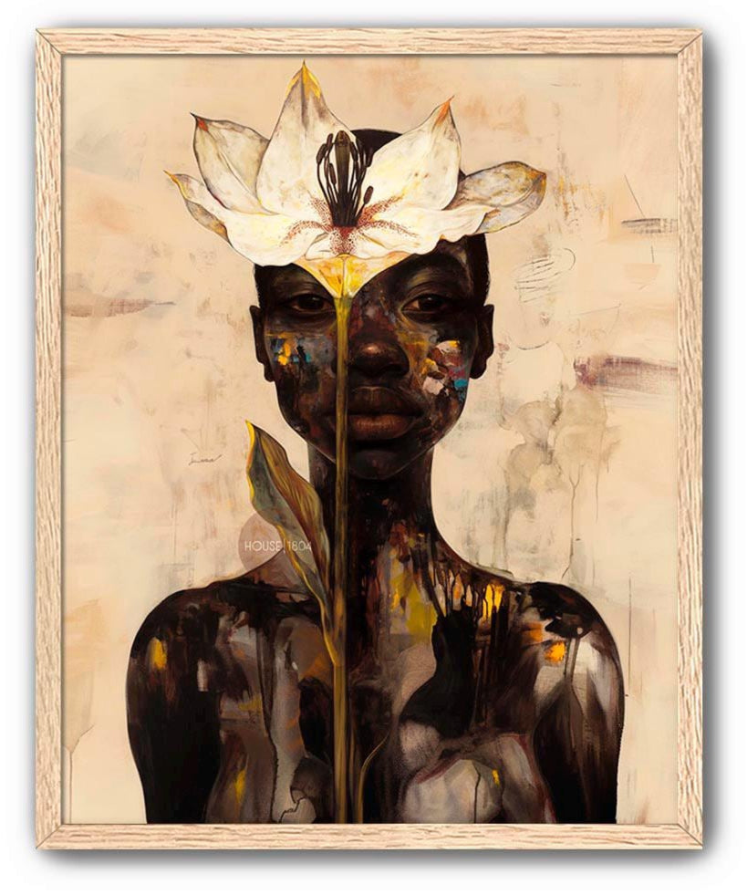 Abstract Black Woman Floral Canvas Art Print