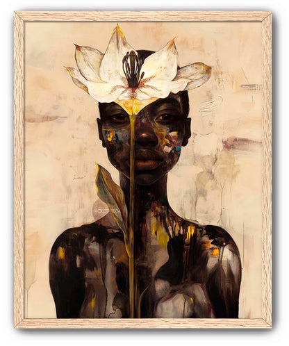Abstract Black Woman Floral Canvas Art Print