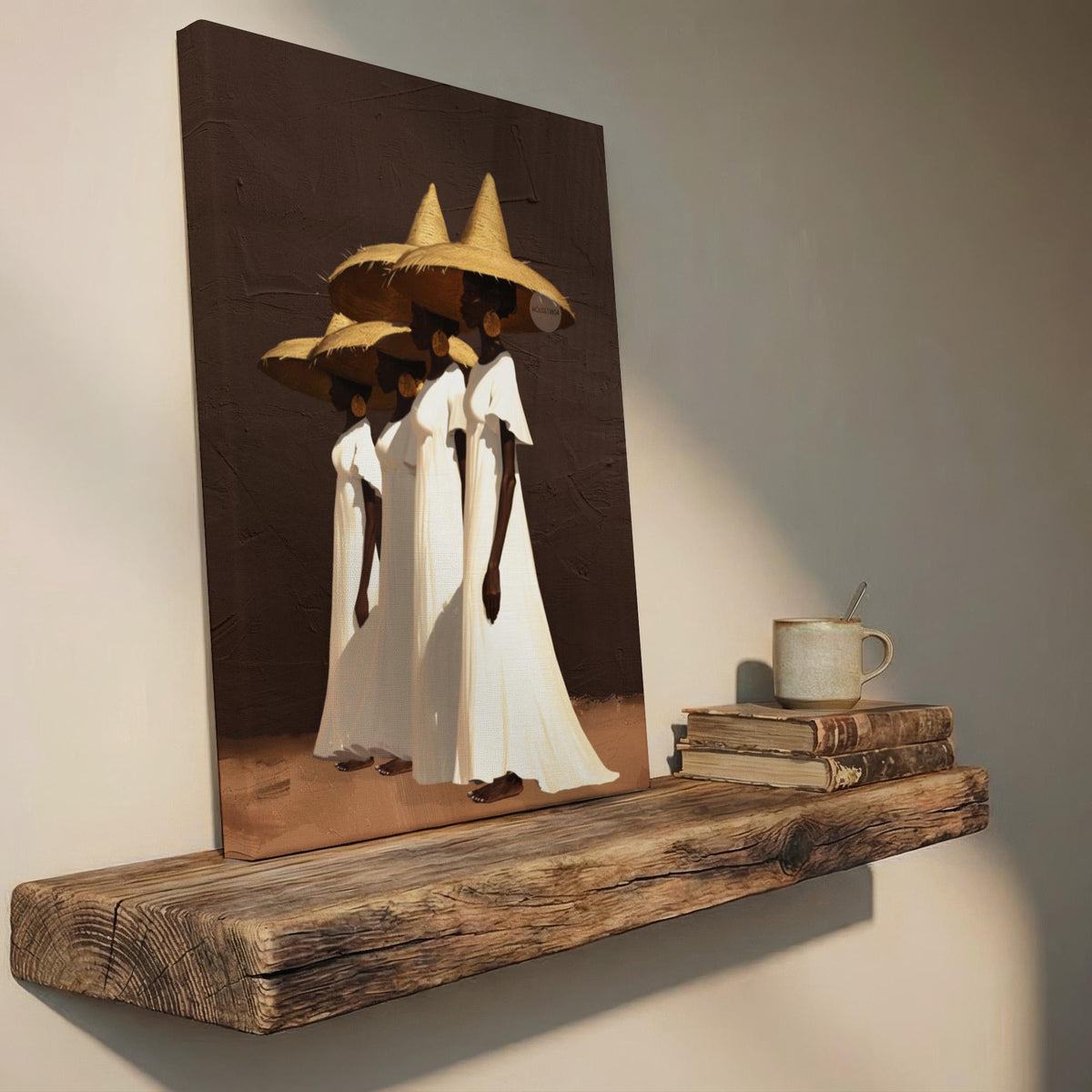 Afrocentric Women Wall Art, Minimalist Brown Canvas Print | Framed or Unframed