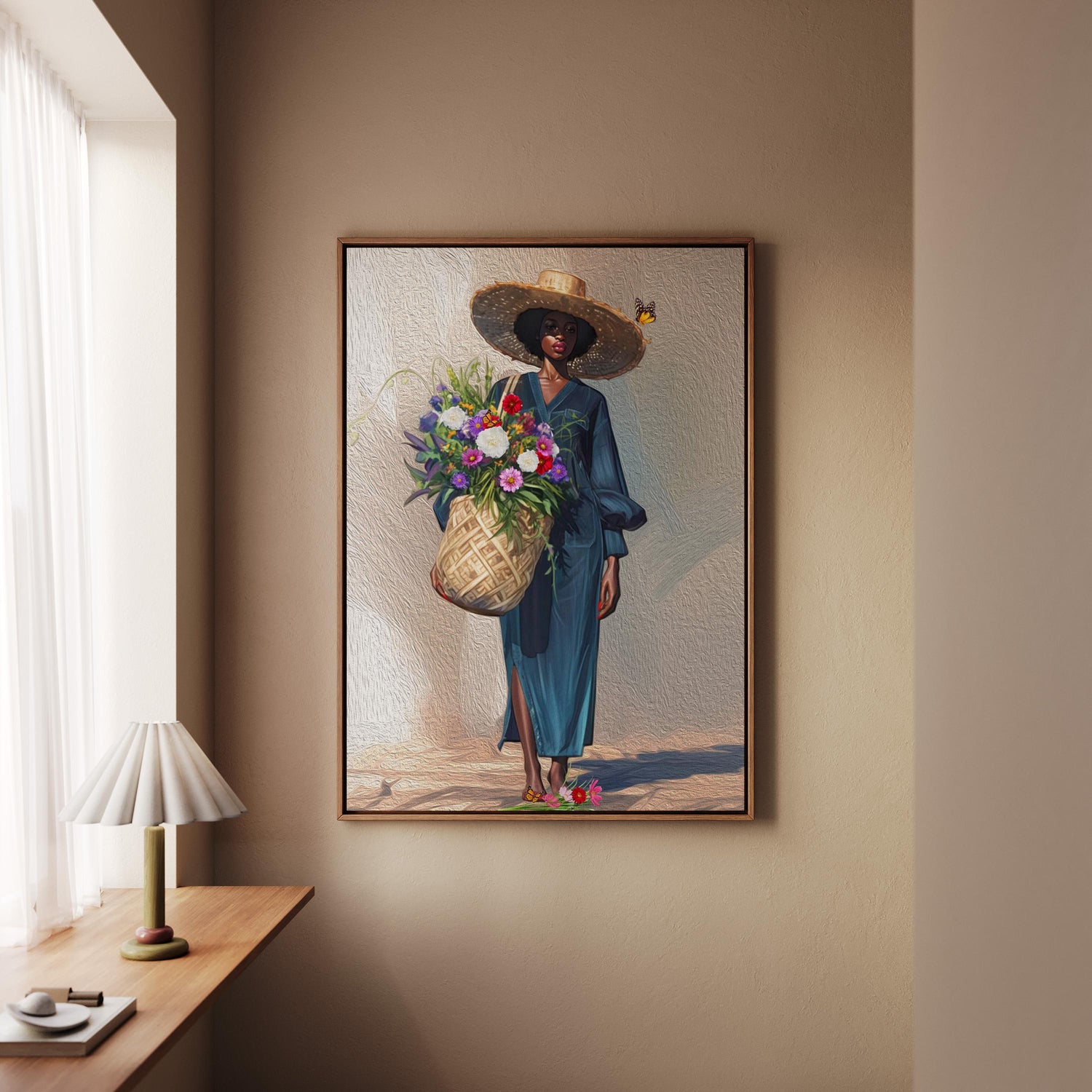 Black Woman Floral Canvas Art, Tropical Botanical Woman Portrait, Plant Lady with Flowers Canvas Art