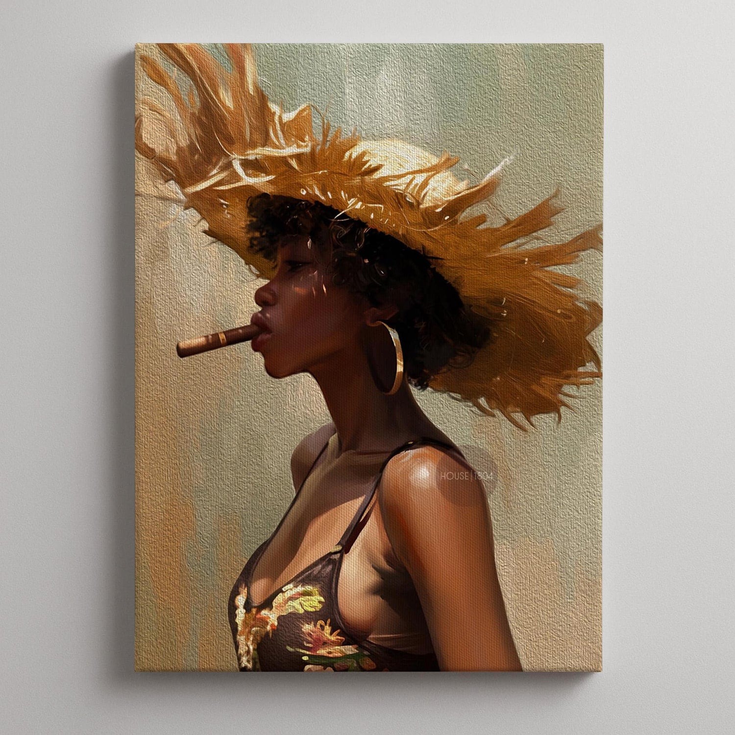 Caribbean Woman Smoking Cigar Canvas