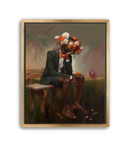 Afrocentric Man Floral Canvas Art, Black Masculine Portrait, Male Flower Head Artwork