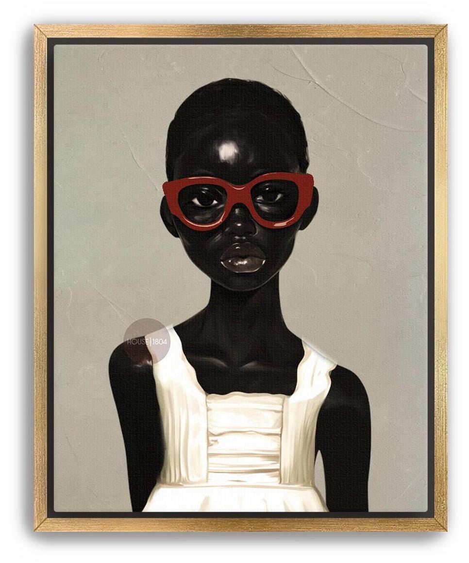 African American Girl Portrait Canvas Print, Red Burgundy + Beige