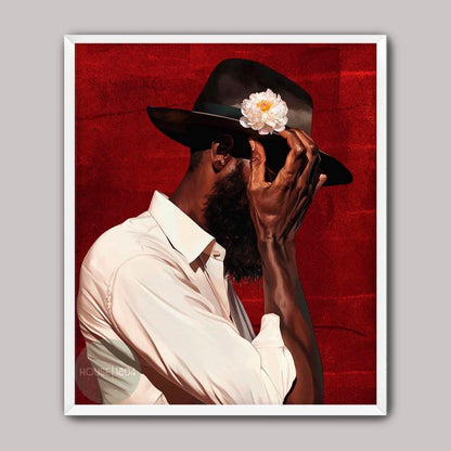 Black Man Portrait Art: Urban Silhouette, Red Background