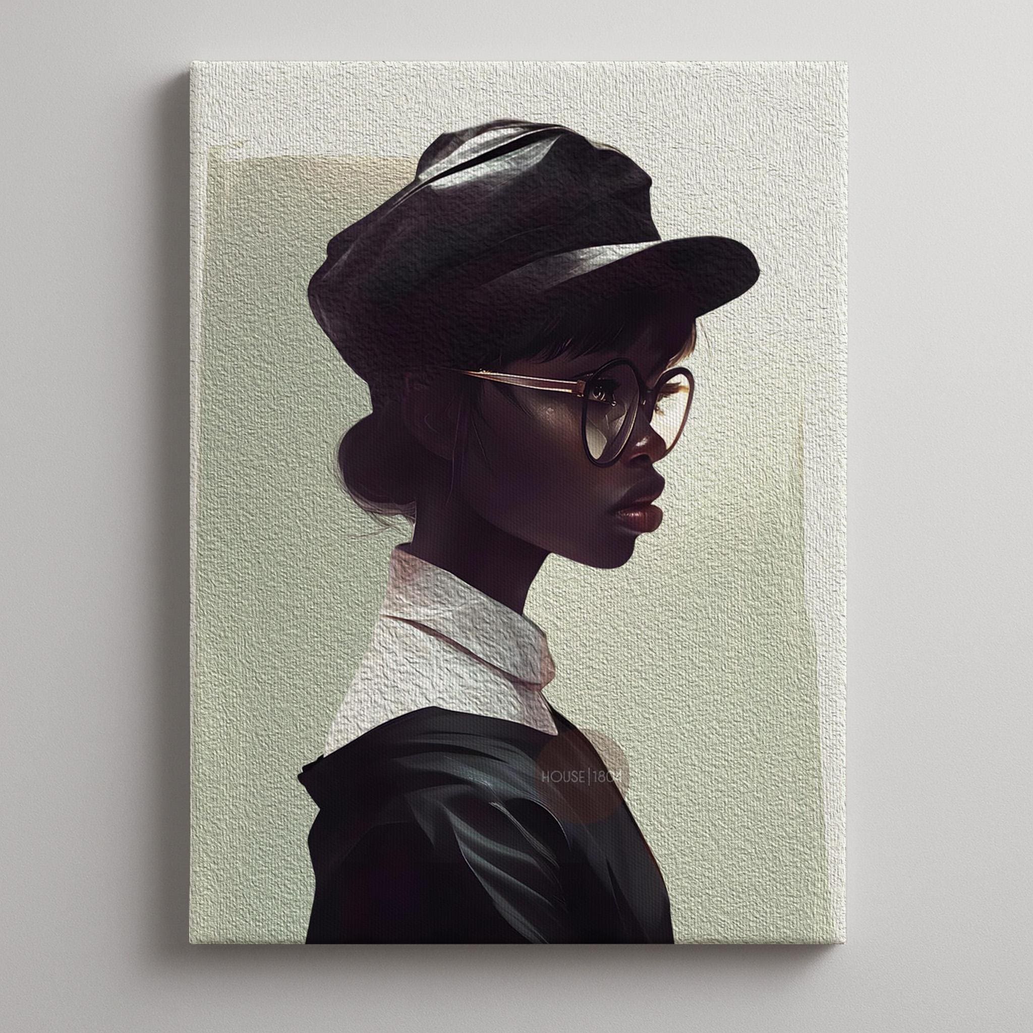 Black Woman Hat Canvas Art, Minimalist
