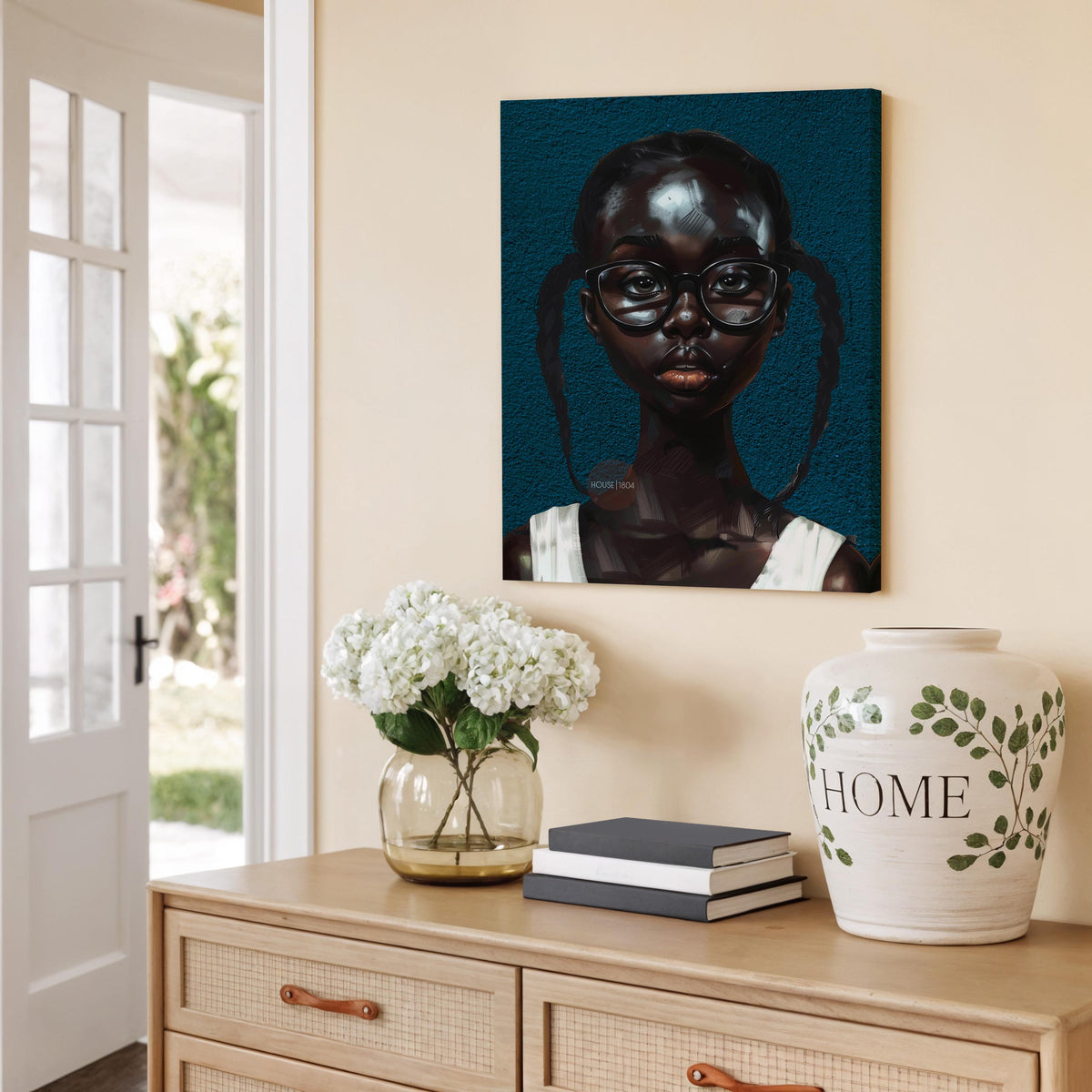 Black Girl Art Print, Little Black Girl Blues Portrait, Pigtails.