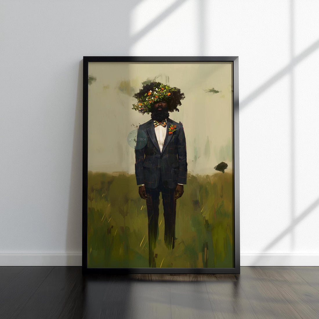 Black Man Flowers Minimalist Print