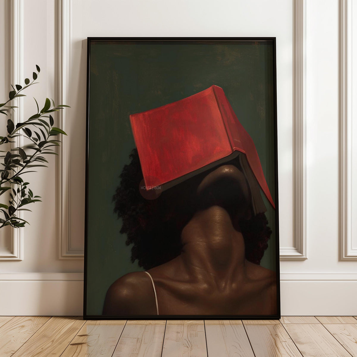 Black Woman Reading Art, Minimalist Green Portrait Canvas Prints!