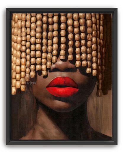 Black Woman Art Print: Beaded Headpiece Wall Art, Bold Black Woman Wall Art, Black Interior Design Print, African American Canvas Decor