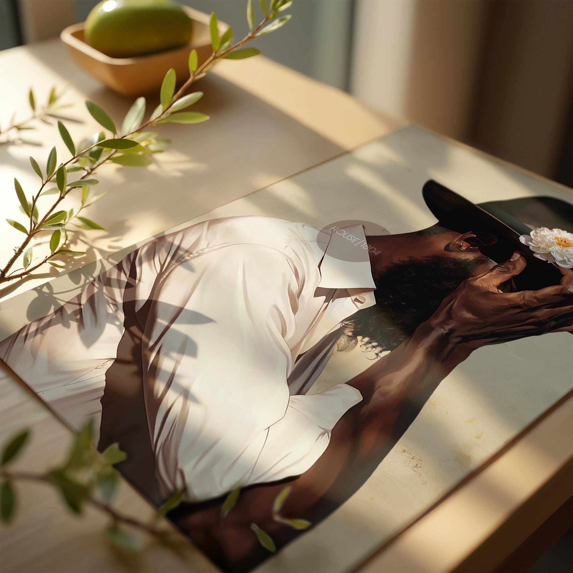 Black Man Portrait Art: Harlem Renaissance Art Print, Beige Background