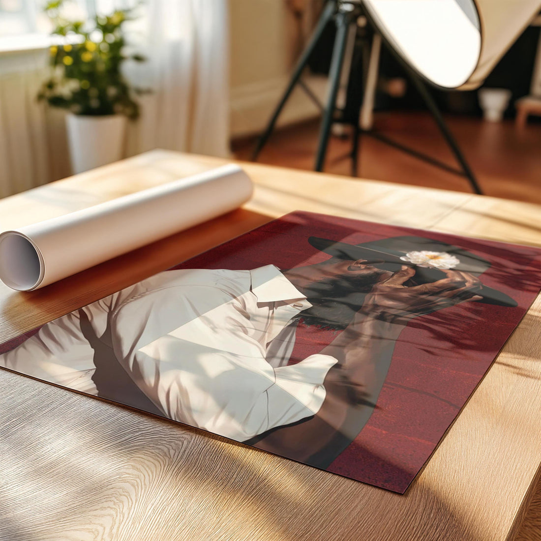 Black Man Portrait Art: Urban Silhouette, Red Background