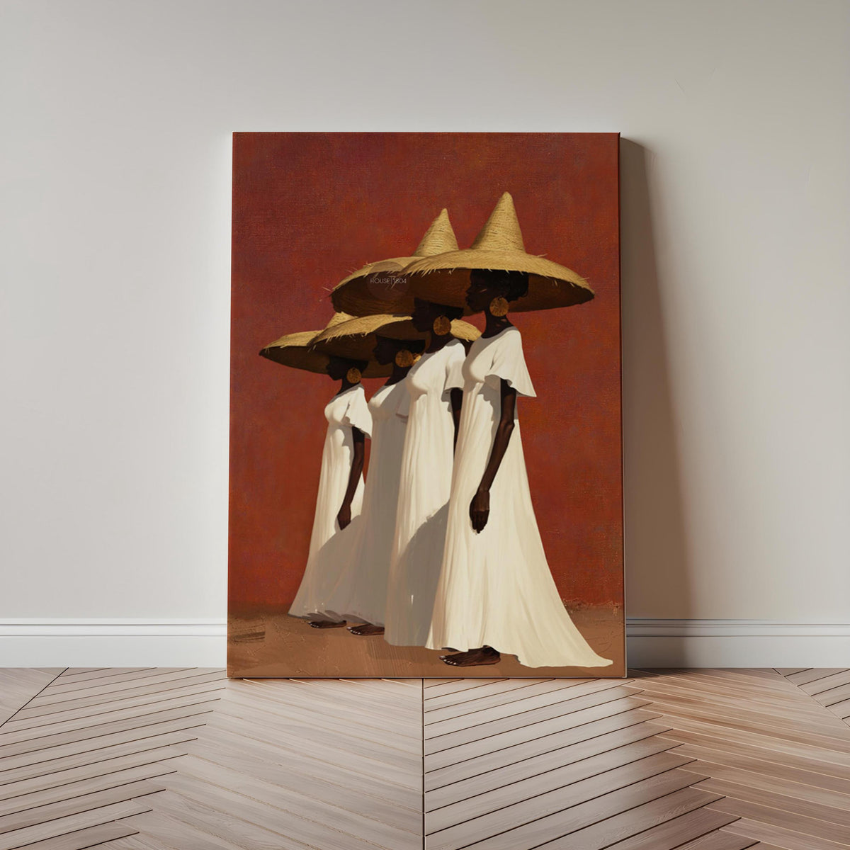 Afrocentric Women Canvas Art, Boho Sister Girl Friends Minimalist Canvas Print
