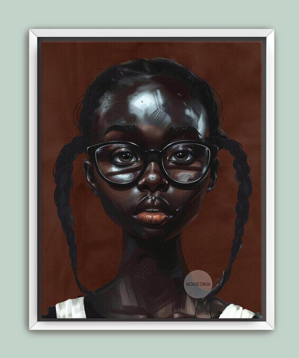 Little Black Girl Wall Art Framed: Afrocentric, African American Children Canvas Print