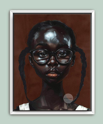 Little Black Girl Wall Art Framed: Afrocentric, African American Children Canvas Print