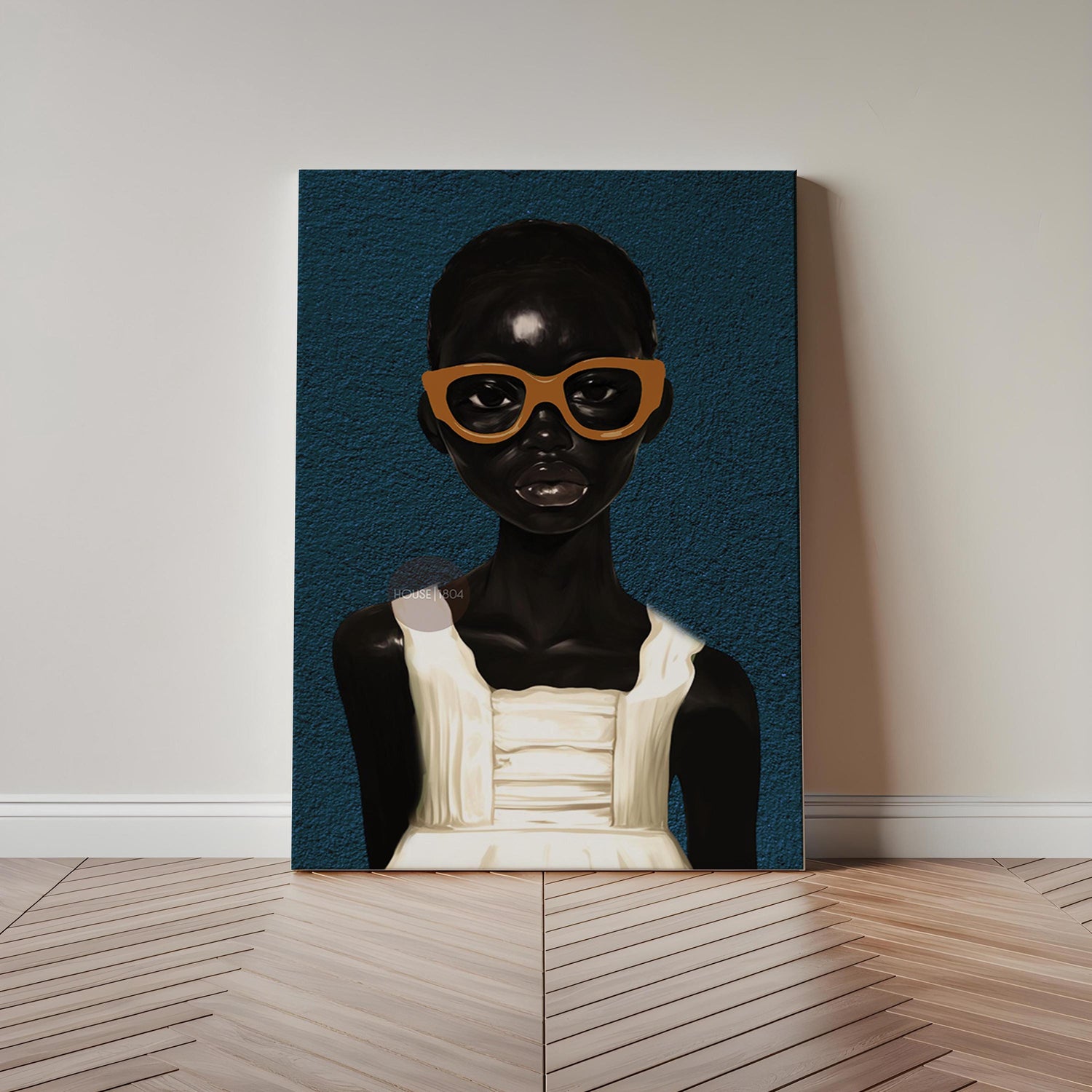 Black Girl Blues Portrait Framed Canvas Art