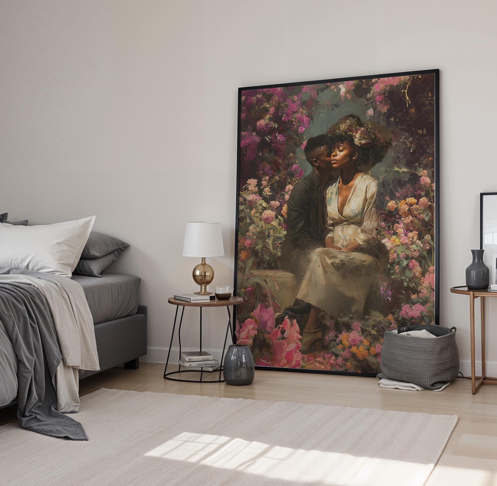 Black Couple Art Print: Vintage African American Love Canvas