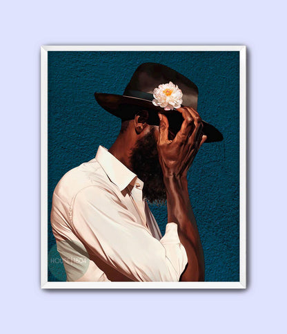 Modern Black Man Art, Black Wall Art, Black Man Floral Print, Black Man Blues, Boho Black Man Fashion Art, Abstract Black Art, Gift for Him
