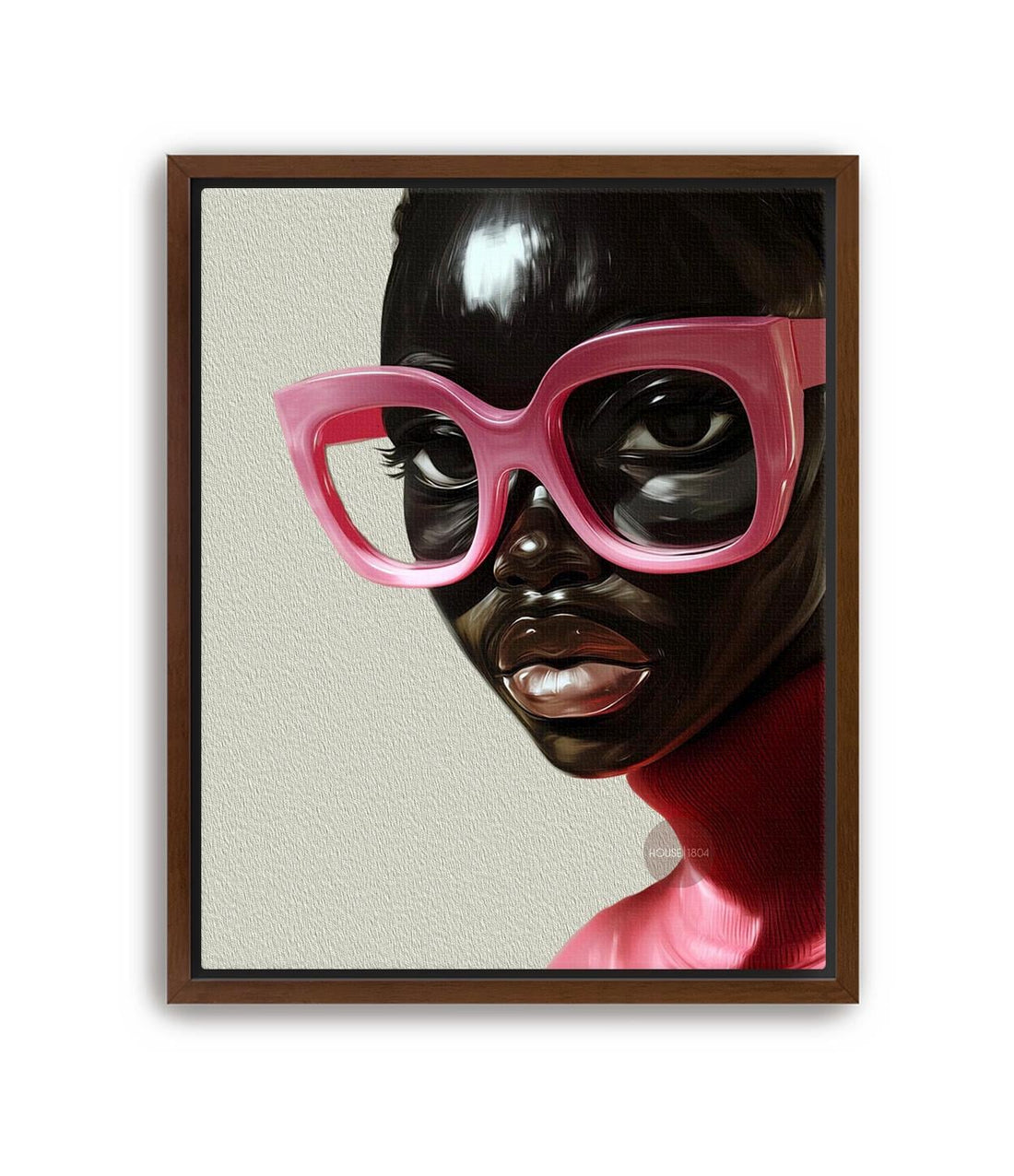 Black Woman Wall Art, Vintage Glasses, Afrocentric Glamour Canvas Print, Pink