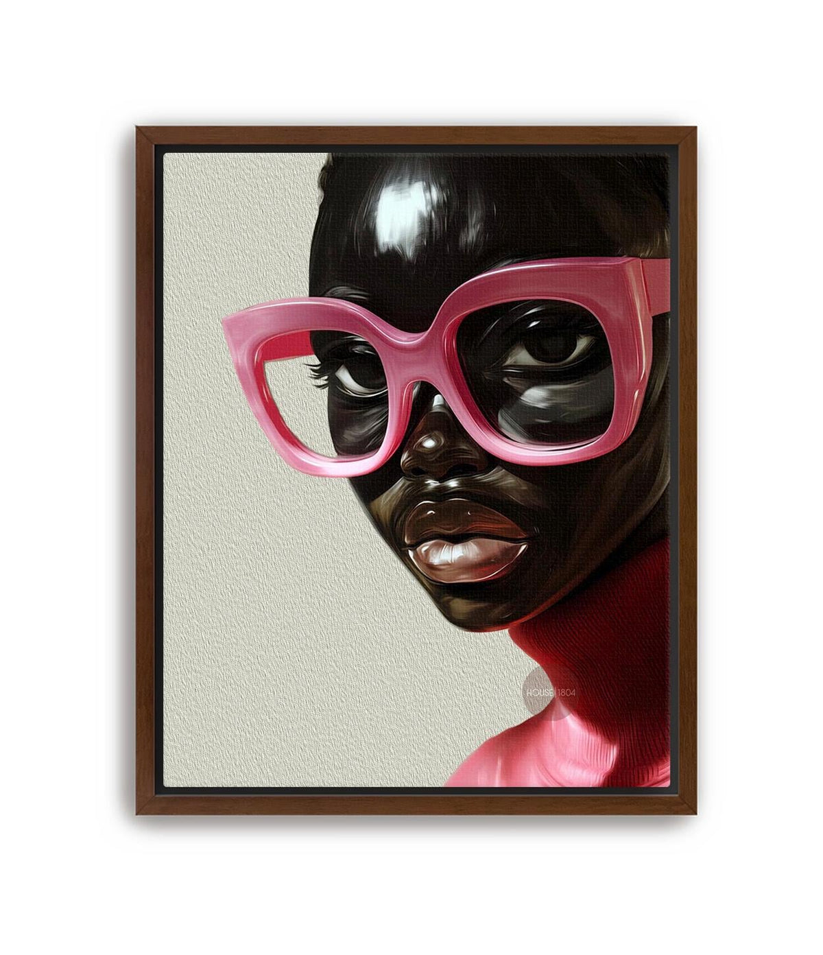 Black Woman Wall Art, Vintage Glasses, Afrocentric Glamour Canvas Print, Pink