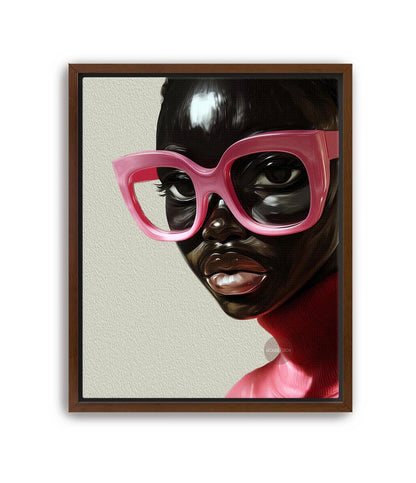 Black Woman Wall Art, Vintage Glasses, Afrocentric Glamour Canvas Print, Pink