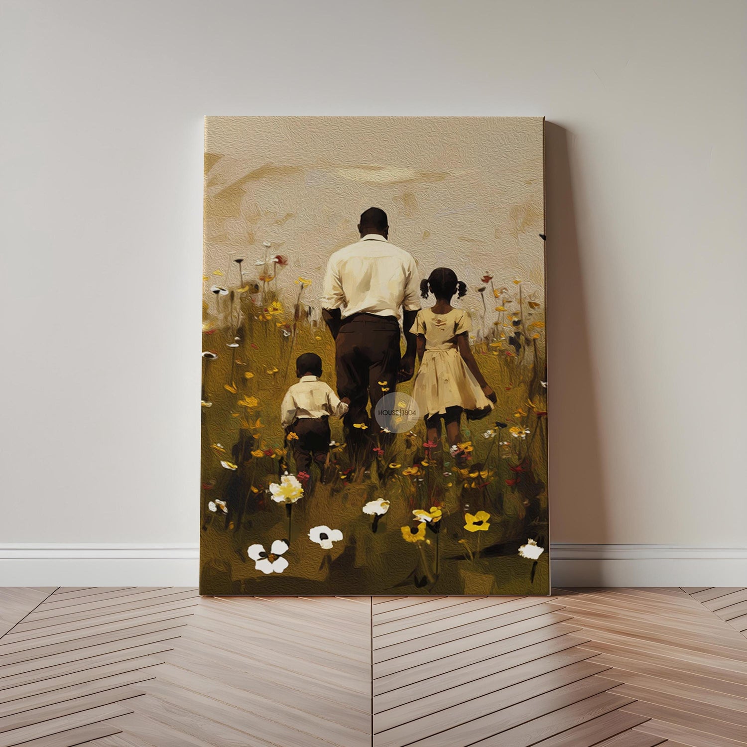 Black Father Daughter Son Canvas, Fathers Day Gift