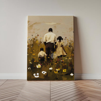 Black Father Daughter Son Canvas, Fathers Day Gift
