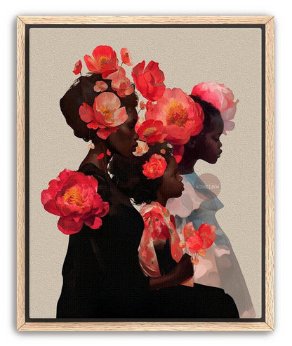 Black Mother and Two Daughters Framed Canvas Wall Art Print: