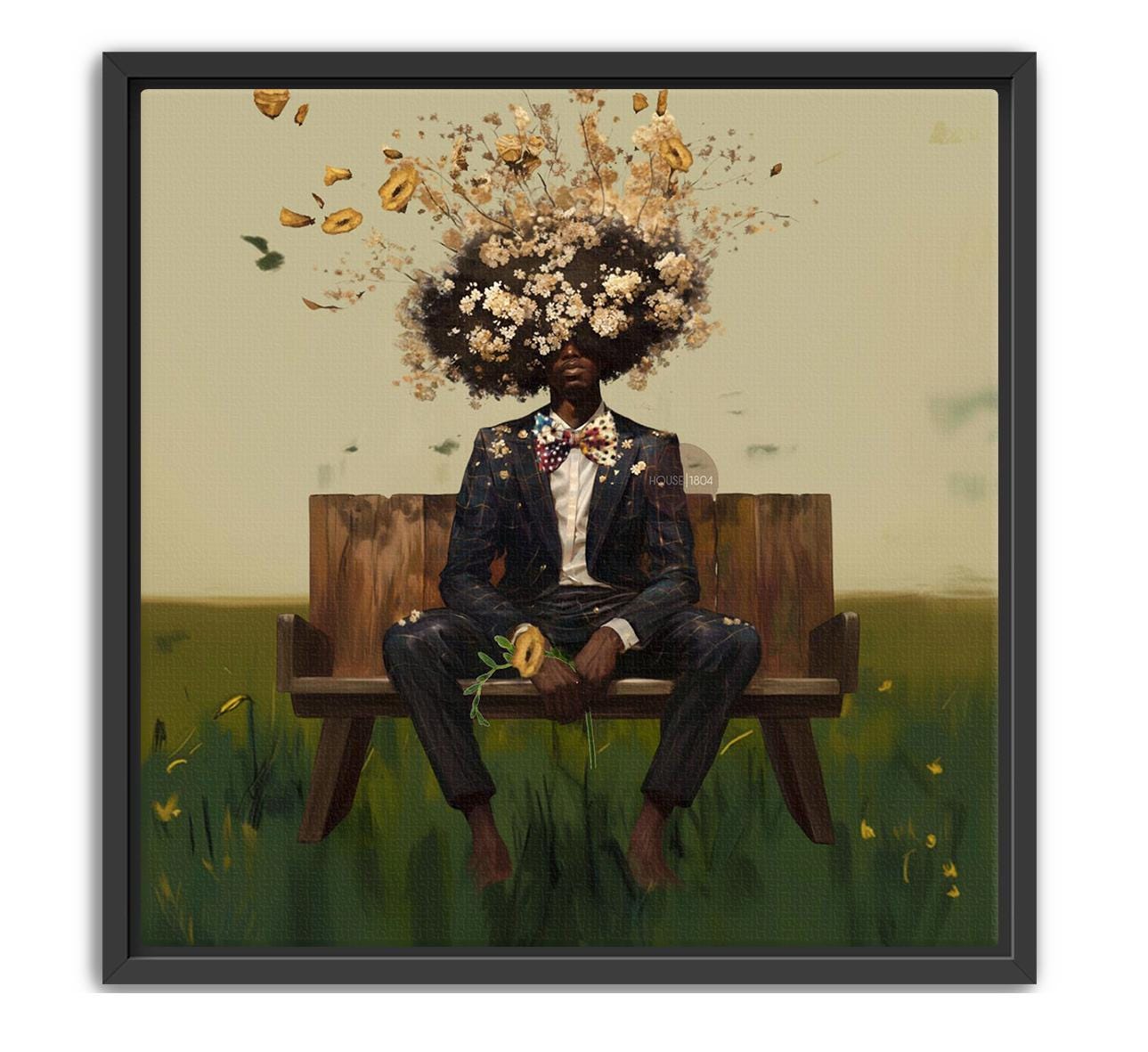 Black Man Afro Art: Square Art Print, Black Man Canvas Wall Art, Abstract Male Portrait Art