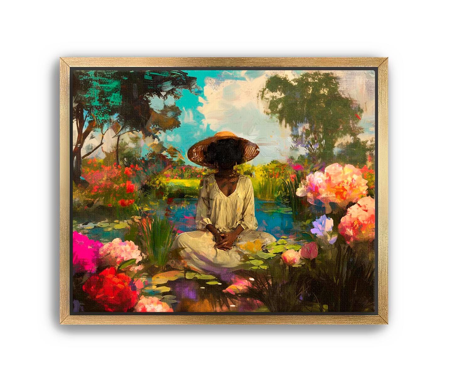 Black Woman Portrait Art: Blue Pink Green Wall Canvas Prints