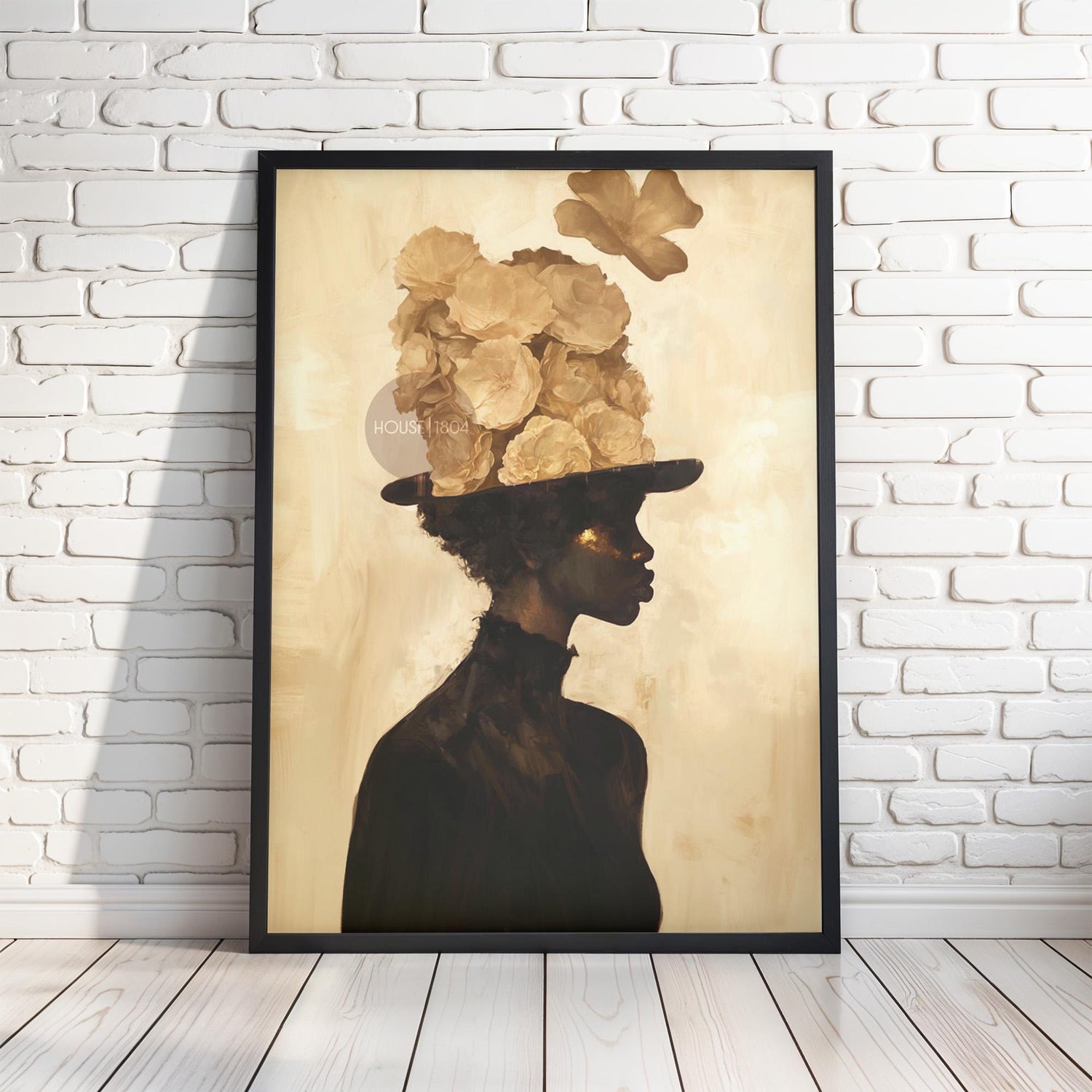 Black Woman Art Print: Gold Accent Abstract, Framed Canvas