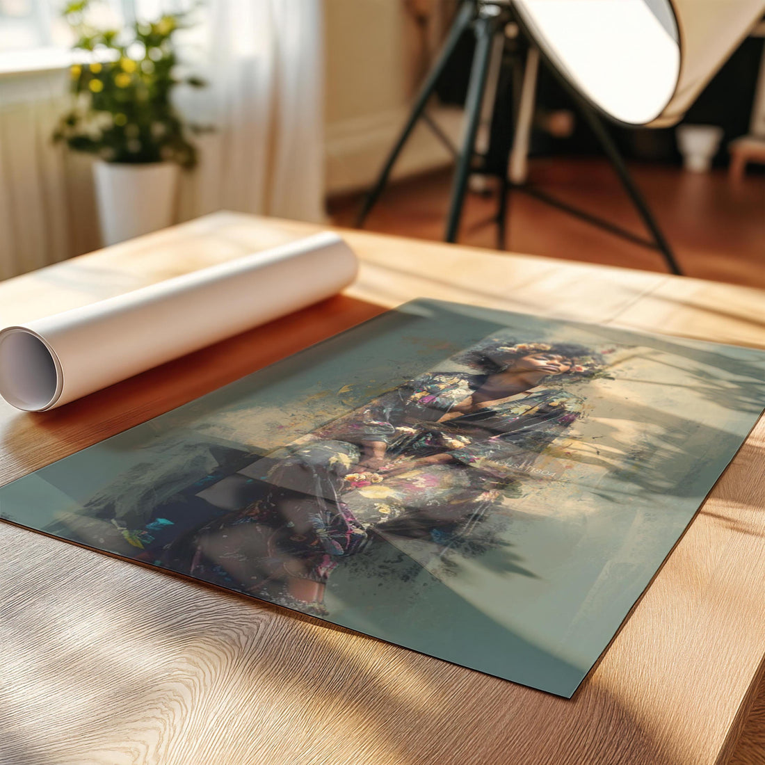 Bohemian Black Woman Art: Watercolor Canvas Portrait