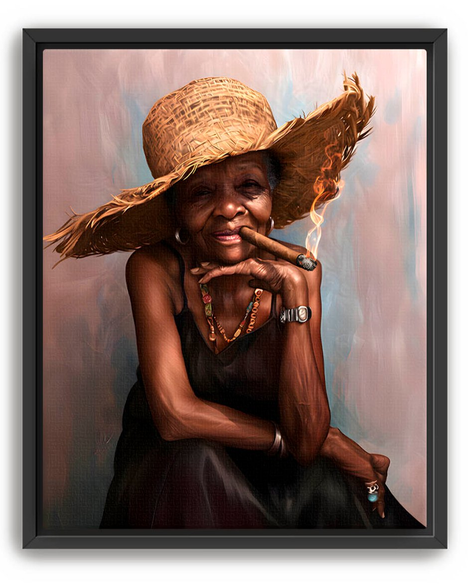 Black Woman Elder Canvas Art, Caribbean Inspired