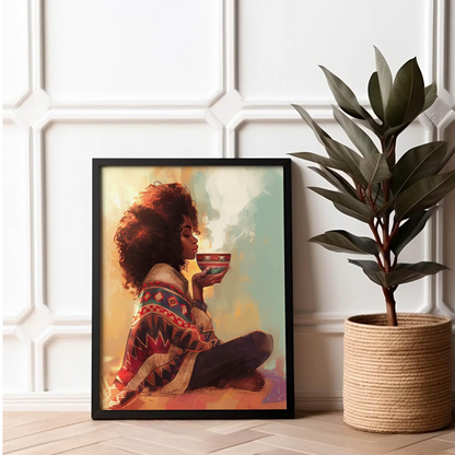 Black Woman Coffee Tea Lover Wall Art