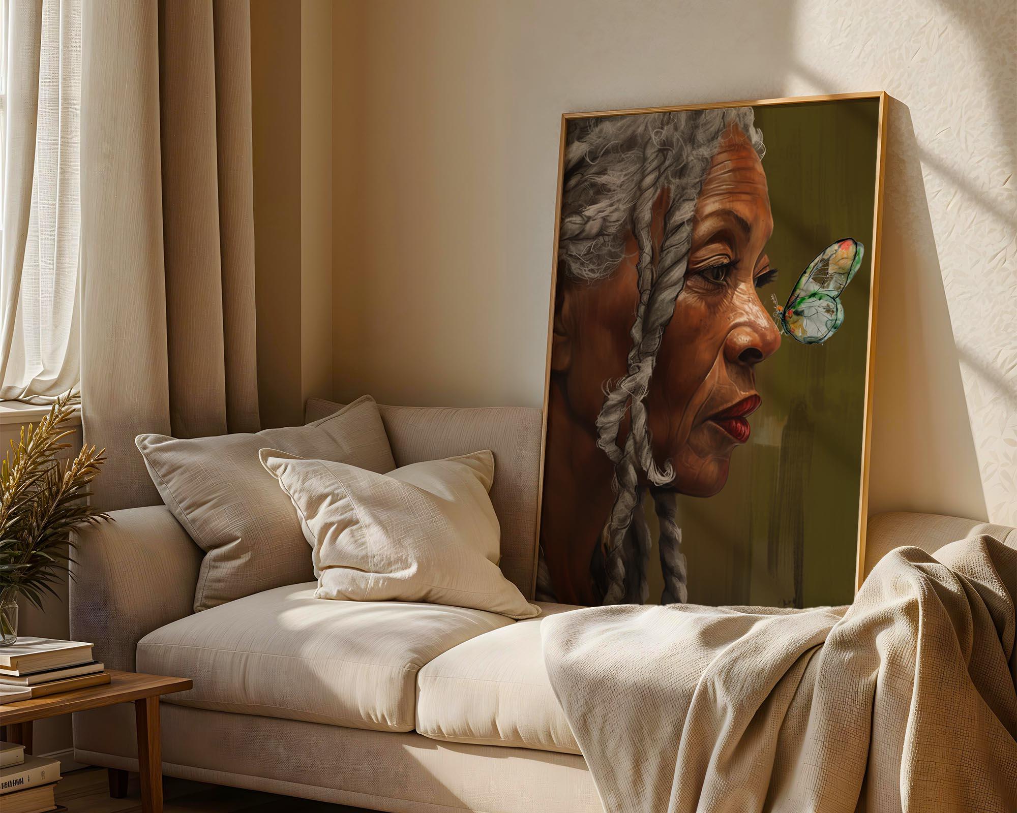 Older Black Woman Art, Gray Hair Lady Art, Elder Art, Black Woman Boho Art, Caribbean Woman Art, Caribbean Art, African Woman Art Prints