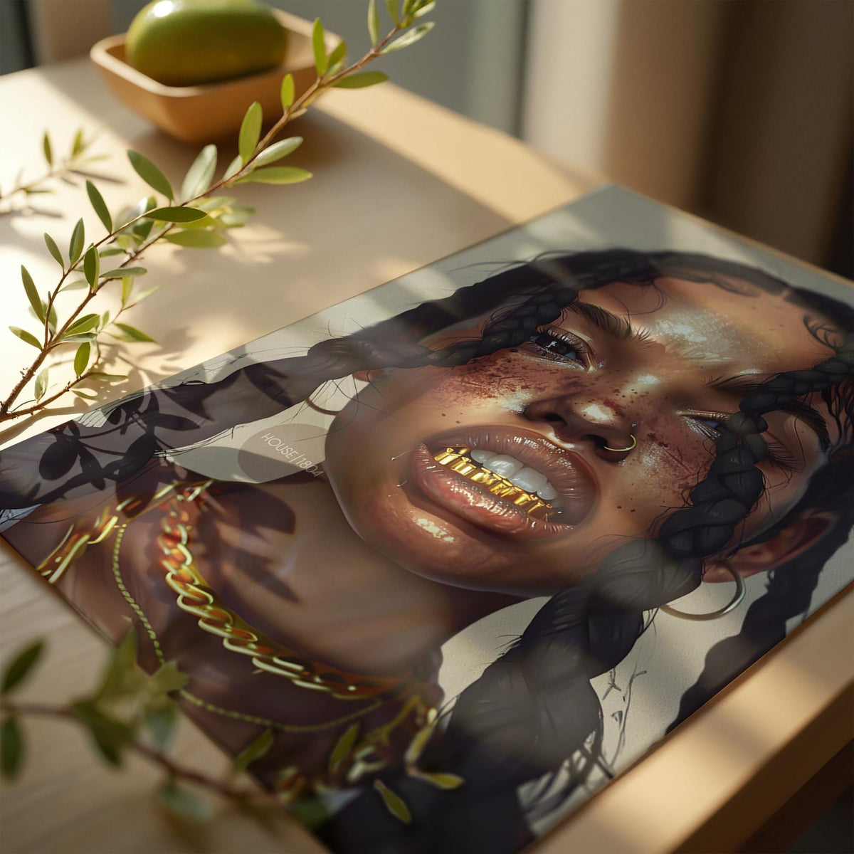 Black Girl Canvas Artwork: African American Grillz Art Print, Urban Boho Neutral Decor