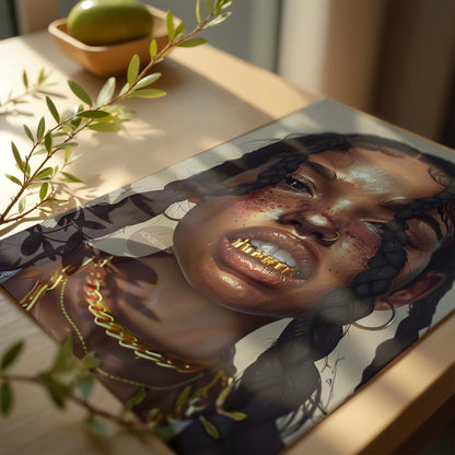 Black Girl Canvas Artwork: African American Grillz Art Print, Urban Boho Neutral Decor