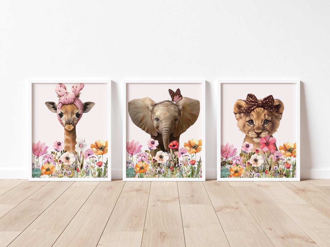 3 Set Wall Art, Girl Nursery Wall Art Set, Black Baby Nursery, Black Girl Nursery Decor, Black Owned Art, Set of 3 Kids Room, Safari Nursery