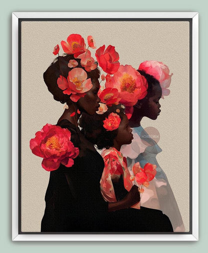 Black Mother and Two Daughters Framed Canvas Wall Art Print: