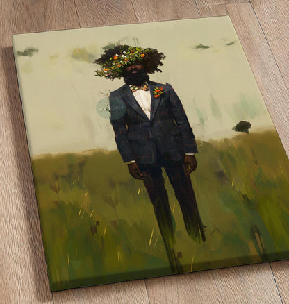 Black Man Flowers Minimalist Print