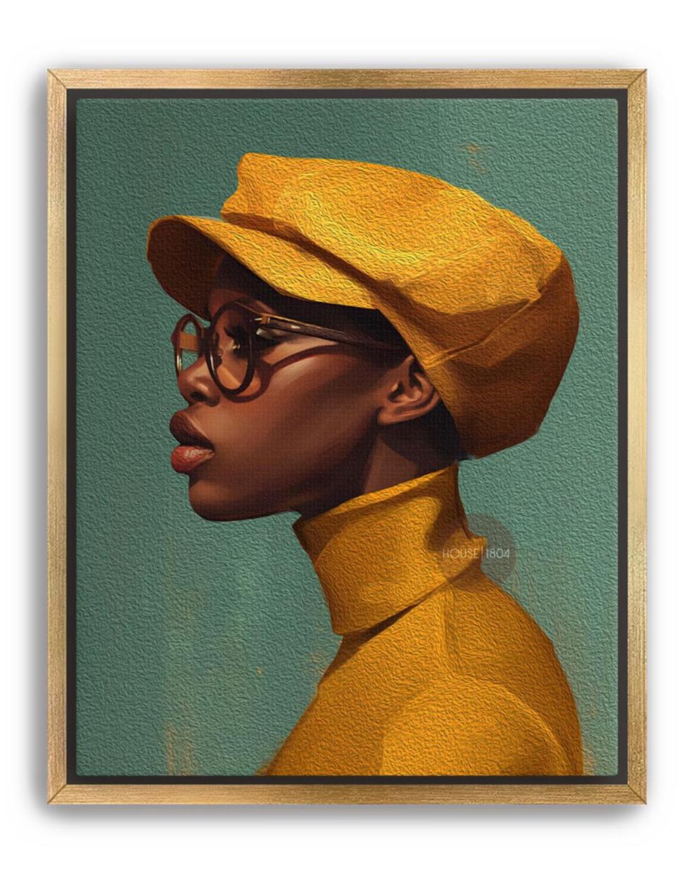 Urban Black Woman Art Print, Bold Yellow &amp; Green, Modern Canvas Wall Decor