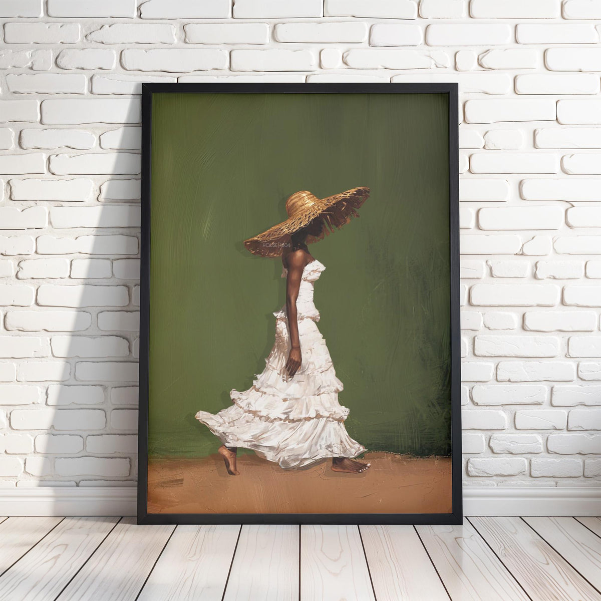 Afrocentric Wall Art, Black Woman Olive Green Boho Portrait Print