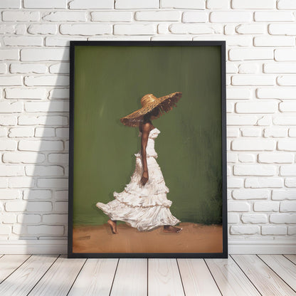 Afrocentric Wall Art, Black Woman Olive Green Boho Portrait Print