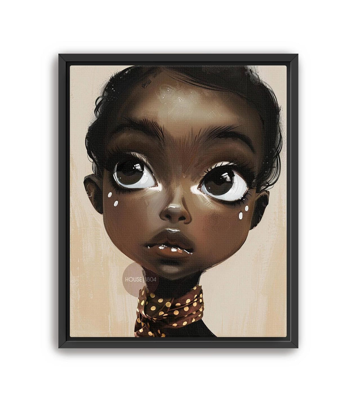 Black Girl Wall Art, Surreal Big Eye Portrait Print, Canvas Framed and Framed