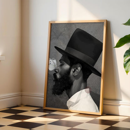 African American Man Portrait Print: Black White Modern Canvas Art