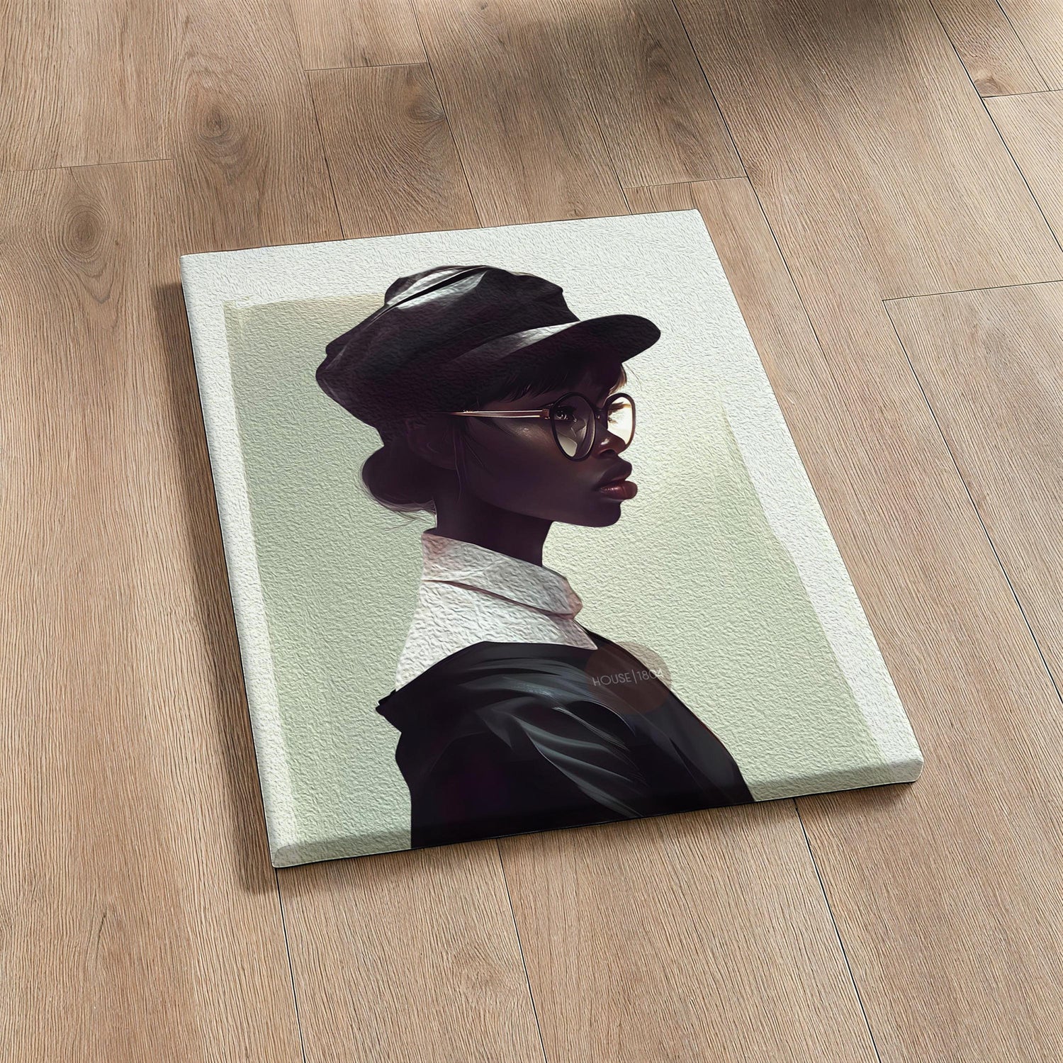 Black Woman Hat Canvas Art, Minimalist