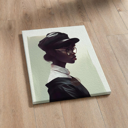 Black Woman Hat Canvas Art, Minimalist