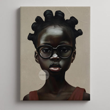 Afrocentric Canvas Art – Black Child Portrait Framed Bold Kids Room Decor