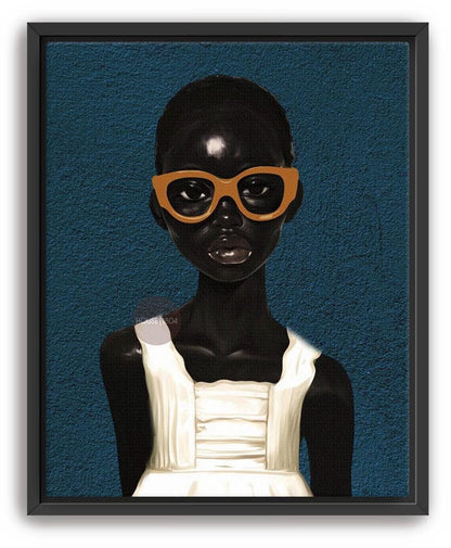 Black Girl Blues Portrait Framed Canvas Art